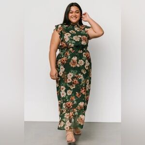 Baltic born green floral Kearny Ruffle Maxi Dress size XL